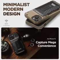 VRS Design Damda Glide Hybrid Phone Case Designed For iPhone 15 (2023), Functional Sturdy Wallet Card Holder Kickstand Case Compatible With iPhone 15, Khaki