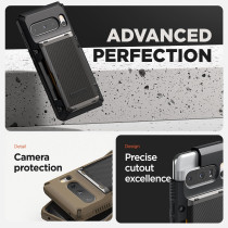VRS Design Damda Glide Pro Wallet Phone Case For Pixel 8 Pro, Sturdy Semi Auto Card Holder Wallet, 4 Cards Case Compatible For Pixel 8 Pro Case 2023, Khaki