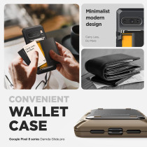 VRS Design Damda Glide Pro Wallet Phone Case For Pixel 8 Pro, Sturdy Semi Auto Card Holder Wallet, 4 Cards Case Compatible For Pixel 8 Pro Case 2023, Khaki