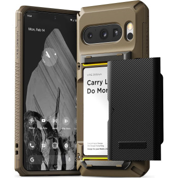 VRS Design Damda Glide Pro Wallet Phone Case For Pixel 8 Pro, Sturdy Semi Auto Card Holder Wallet, 4 Cards Case Compatible For Pixel 8 Pro Case 2023, Khaki