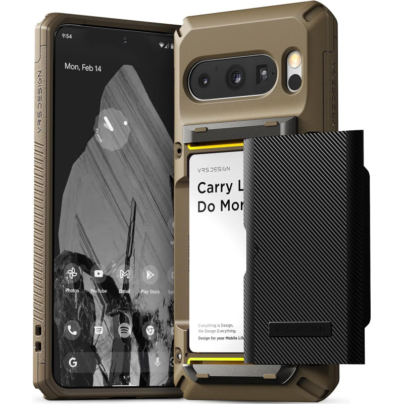 VRS Design Damda Glide Pro Wallet Phone Case For Pixel 8 Pro, Sturdy Semi Auto Card Holder Wallet, 4 Cards Case Compatible For Pixel 8 Pro Case 2023, Khaki