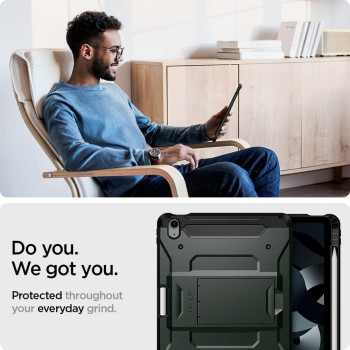 Spigen Tough Armor Pro Designed For iPad Air 11 Inch, Case (2024), 10.9 Inch, 5th/4th Generation Case (2022/2020) With Pencil Holder, Military Green