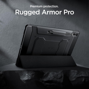 Spigen Rugged Armor Pro Designed For Samsung Galaxy Tab S9 Ultra Case 14.6 Inch, 2023 (SM-X91) / Galaxy Tab S8 Ultra Premium Protective Tri-Fold Cover With Auto Sleep/Wake And S Pen Holder, Black