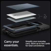 Spigen Slim Armor CS Designed For iPhone 15 Pro Max Case (2023), Military-Grade Protection, Card Holder, Metal Slate