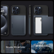 Spigen Slim Armor CS Designed For iPhone 15 Pro Max Case (2023), Military-Grade Protection, Card Holder, Metal Slate