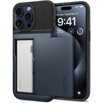 Spigen Slim Armor CS Designed For iPhone 15 Pro Max Case (2023), Military-Grade Protection, Card Holder, Metal Slate