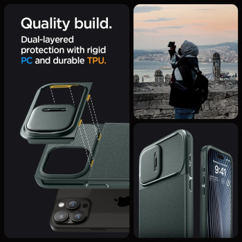 Spigen Magnetic Optik Armor Magfit Designed For iPhone 15 Pro Max Case, Military-Grade Protection Compatible With Magsafe 2023, Abyss Green