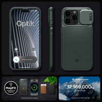 Spigen Magnetic Optik Armor Magfit Designed For iPhone 15 Pro Max Case, Military-Grade Protection Compatible With Magsafe 2023, Abyss Green