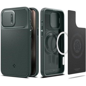 Spigen Magnetic Optik Armor Magfit Designed For iPhone 15 Pro Max Case, Military-Grade Protection Compatible With Magsafe 2023, Abyss Green