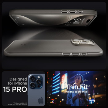 Spigen Thin Fit Designed For iPhone 15 Pro Case (2023), Military-Grade Protection, Not Compatible With Magsafe, Gunmetal