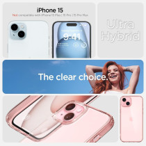 Spigen Ultra Hybrid Designed For iPhone 15 Case (2023), Anti-Yellowing, Military-Grade Protection, Rose Crystal
