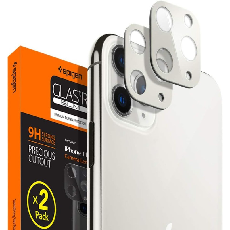Spigen Camera Lens Screen Protector Glastr Optik Designed For iPhone 11 Pro/iPhone 11 Pro Max, Silver, Pack Of 2
