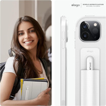 Elago Pencil Holder Compatible With Apple Pencil Pro, Apple Pencil (1st And 2nd Generation) And Apple Pencil (Usb-C), Strong Adhesive Sleeve, Pu Leather And Soft Lycra Material, White