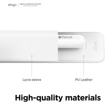 Elago Pencil Holder Compatible With Apple Pencil Pro, Apple Pencil (1st And 2nd Generation) And Apple Pencil (Usb-C), Strong Adhesive Sleeve, Pu Leather And Soft Lycra Material, White