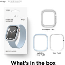 Elago Duo Case Compatible With Apple Watch 9/8/7/6/5/4/SE, Compatible With iWatch 45mm 44mm, Full Protection (Hard Pc Plus TPU Material), Full Access To Screen, Two Pcs Included, Light Blue Plus Clear