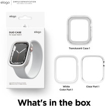 Elago Duo Case Compatible With Apple Watch 9/8/7/6/5/4/SE, Compatible With iWatch 45mm 44mm, Full Protection (Hard Pc Plus TPU Material), Full Access To Screen, Two Pcs Included, White/Clear