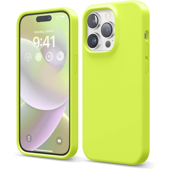 Elago Compatible With iPhone 14 Pro Case, Liquid Silicone Case, Full Body Protective Cover, Shockproof, Slim Phone Case, Anti-Scratch Soft Microfiber Lining, 6.1 Inch, Neon Yellow