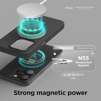 Elago Magnetic Silicone Case Compatible With iPhone 15 Pro Max Case 6.7 Inch Compatible With All Magsafe Accessories - Built-In Magnets, Soft Grip Silicone, Shockproof, Black