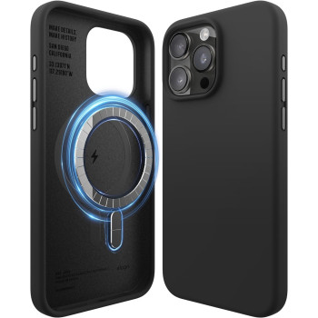 Elago Magnetic Silicone Case Compatible With iPhone 15 Pro Max Case 6.7 Inch Compatible With All Magsafe Accessories - Built-In Magnets, Soft Grip Silicone, Shockproof, Black