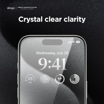 Elago Tempered Glass Plus Screen Protector Compatible With iPhone 15 Pro Max - 9H Surface Hardness, Anti-Fingerprint, Shatter-Proof