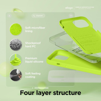 Elago Compatible With iPhone 15 Case, Liquid Silicone Case, Full Body Protective Cover, Shockproof, Slim Phone Case, Anti-Scratch Soft Microfiber Lining, 6.1 Inch, Lime Green