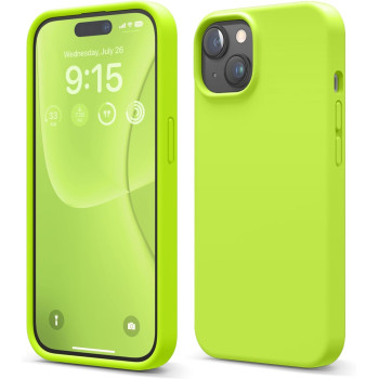 Elago Compatible With iPhone 15 Case, Liquid Silicone Case, Full Body Protective Cover, Shockproof, Slim Phone Case, Anti-Scratch Soft Microfiber Lining, 6.1 Inch, Lime Green