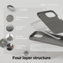Elago Compatible With iPhone 15 Case, Liquid Silicone Case, Full Body Protective Cover, Shockproof, Slim Phone Case, Anti-Scratch Soft Microfiber Lining, 6.1 Inch, Medium Grey