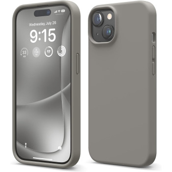 Elago Compatible With iPhone 15 Case, Liquid Silicone Case, Full Body Protective Cover, Shockproof, Slim Phone Case, Anti-Scratch Soft Microfiber Lining, 6.1 Inch, Medium Grey