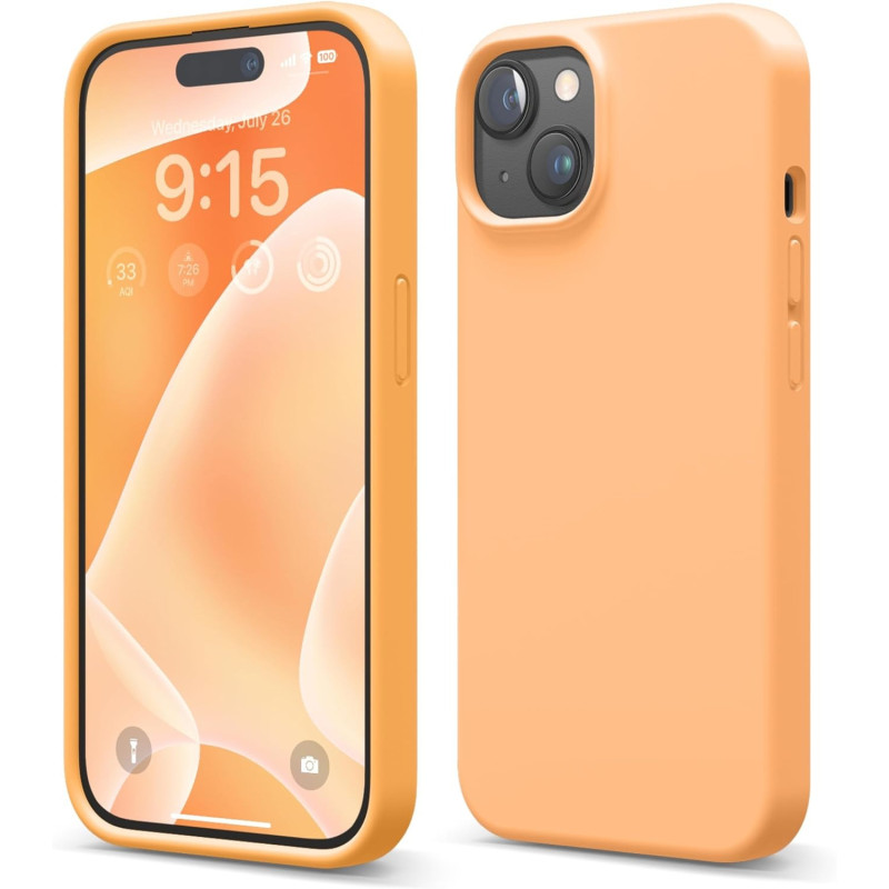 Elago Compatible With iPhone 15 Case, Liquid Silicone Case, Full Body Protective Cover, Shockproof, Slim Phone Case, Anti-Scratch Soft Microfiber Lining, 6.1 Inch, Orange