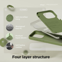 Elago Compatible With iPhone 15 Pro Case, Liquid Silicone Case, Full Body Protective Cover, Shockproof, Slim Phone Case, Anti-Scratch Soft Microfiber Lining, 6.1 Inch, Cedar Green