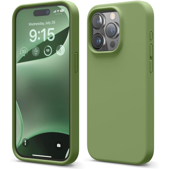 Elago Compatible With iPhone 15 Pro Case, Liquid Silicone Case, Full Body Protective Cover, Shockproof, Slim Phone Case, Anti-Scratch Soft Microfiber Lining, 6.1 Inch, Cedar Green