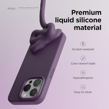 Elago Compatible With iPhone 15 Pro Case, Liquid Silicone Case, Full Body Protective Cover, Shockproof, Slim Phone Case, Anti-Scratch Soft Microfiber Lining, 6.1 Inch, Deep Purple