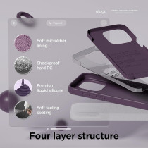 Elago Compatible With iPhone 15 Pro Max Case, Liquid Silicone Case, Full Body Protective Cover, Shockproof, Slim Phone Case, Anti-Scratch Soft Microfiber Lining, 6.7 Inch, Deep Purple