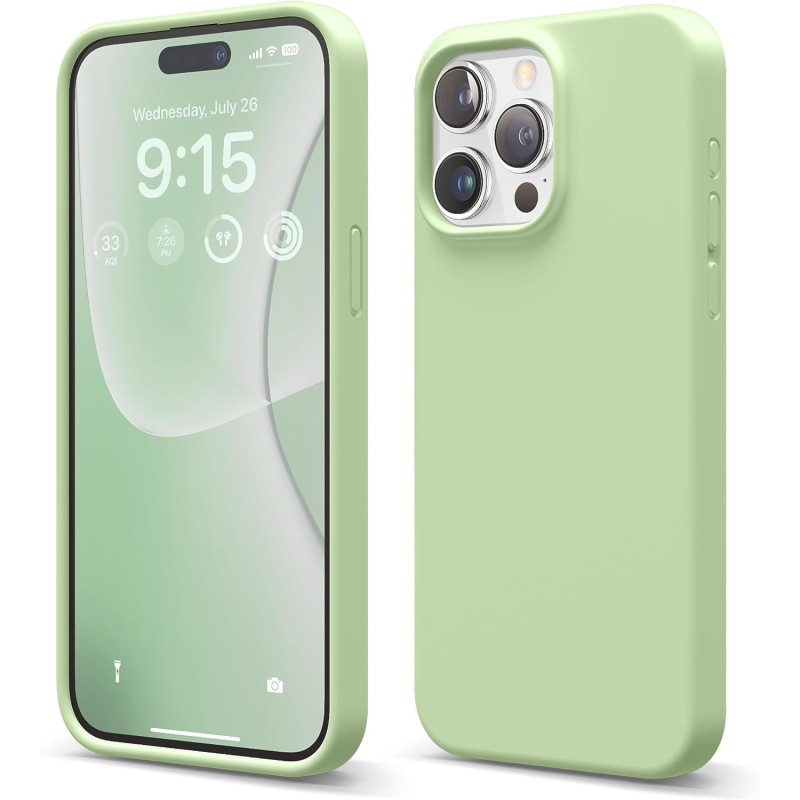 Elago Compatible With iPhone 15 Pro Max Case, Liquid Silicone Case, Full Body Protective Cover, Shockproof, Slim Phone Case, Anti-Scratch Soft Microfiber Lining, 6.7 Inch, Pastel Green