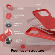 Elago Compatible With iPhone 15 Pro Max Case, Liquid Silicone Case, Full Body Protective Cover, Shockproof, Slim Phone Case, Anti-Scratch Soft Microfiber Lining, 6.7 Inch, Red