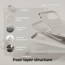 Elago Compatible With iPhone 15 Pro Max Case, Liquid Silicone Case, Full Body Protective Cover, Shockproof, Slim Phone Case, Anti-Scratch Soft Microfiber Lining, 6.7 Inch, Stone