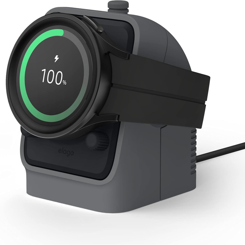 Elago GW4 Stand Compatible With Samsung Galaxy Watch 6 Series Charger / 5 Charger Stand (40, 44mm) / 5 Pro Charger Stand (45mm) 2022, Walkie Talkie Design, Dark Grey