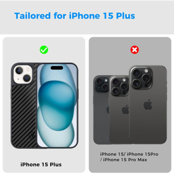Monocarbon Real Carbon Fiber Case For iPhone 15 Plus, Luxury Minimalist Business Style 6.7 Inch, Dropproof Cover Compatible With Magsafe, Military Grade Shockproof Anti-Scratch Rugged Protective Case