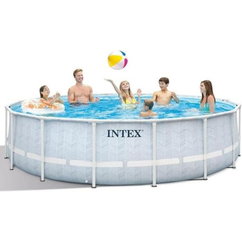 Intex 16Ft x 48Inch Prism Frame, Chevron Premium Above Ground Pool Set, 5061 Gallon Capacity, Hydro Aeration Technology, Includes Filter Pump, Ages 6 And Above