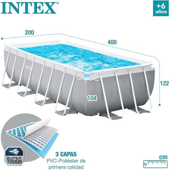 Intex 4m x 2m x 1.22m Prism Frame Rectangular Pool Set, Grey