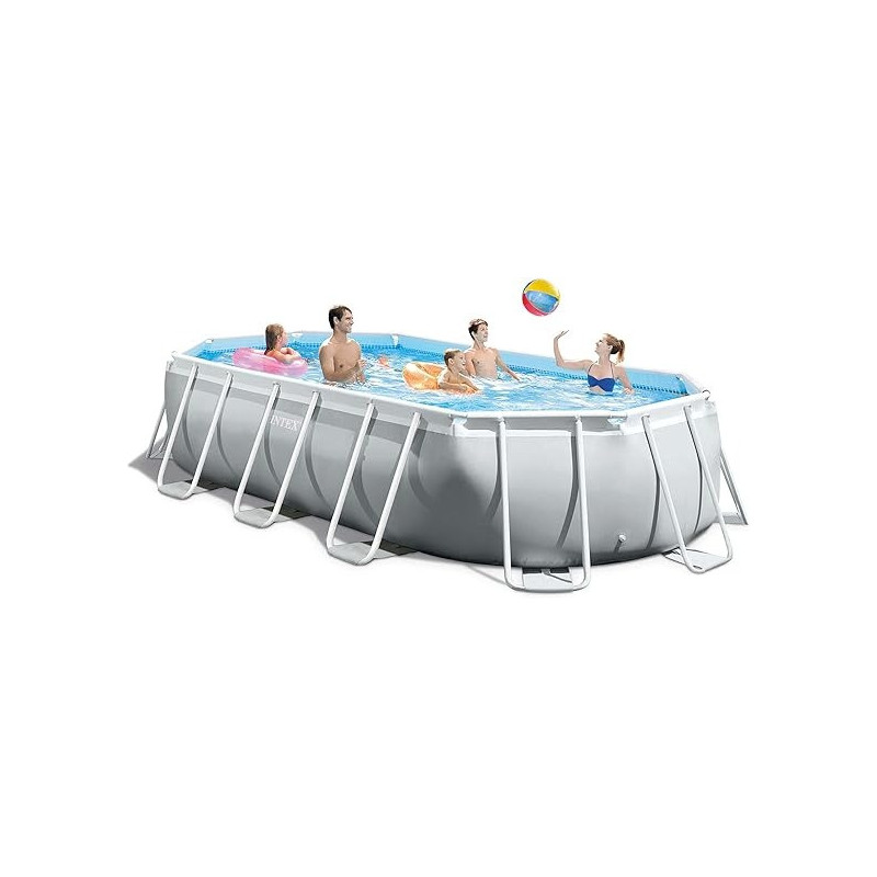 Intex 16ft 6inch x 9ft x 4ft, 5.03m x 2.74m x 1.22m, Prism Metal Frame Oval Swimming Filter Pump, Safety Ladder, Ground Cloth And Pool Cover Spec, Grey