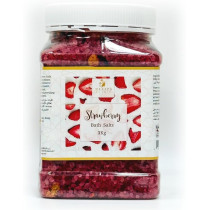 Medspa Premium Aromatic Strawberry Bath Salt Infused With Rose Petals For Skin Nourishment, Relaxing, Foot Massage, Pain Relief And Aromatherapy, 3kg