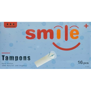 Smile Plus Tampons Pure Cotton 100 Percentage Natural And Organic Normal Size, 16pcs