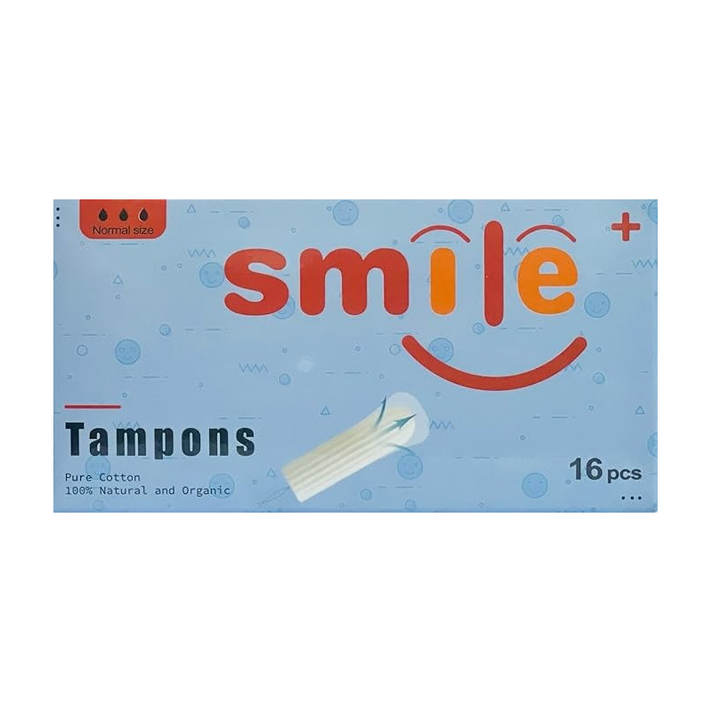 Smile Plus Tampons Pure Cotton 100 Percentage Natural And Organic Normal Size, 16pcs