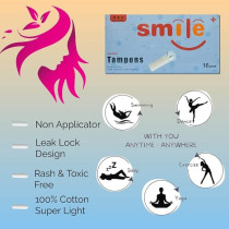 Smile Plus Tampons Pure Cotton 100 Percentage Natural And Organic Normal Size, 16pcs