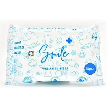 Smile Plus Pure Water Wipes, Travel Pack, Hypoallergenic And Safe For Sensitive Skin, 10 Wipes