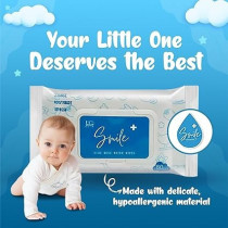 Smile Plus Pure Water Wipes, Travel Pack, Hypoallergenic And Safe For Sensitive Skin, 10 Wipes