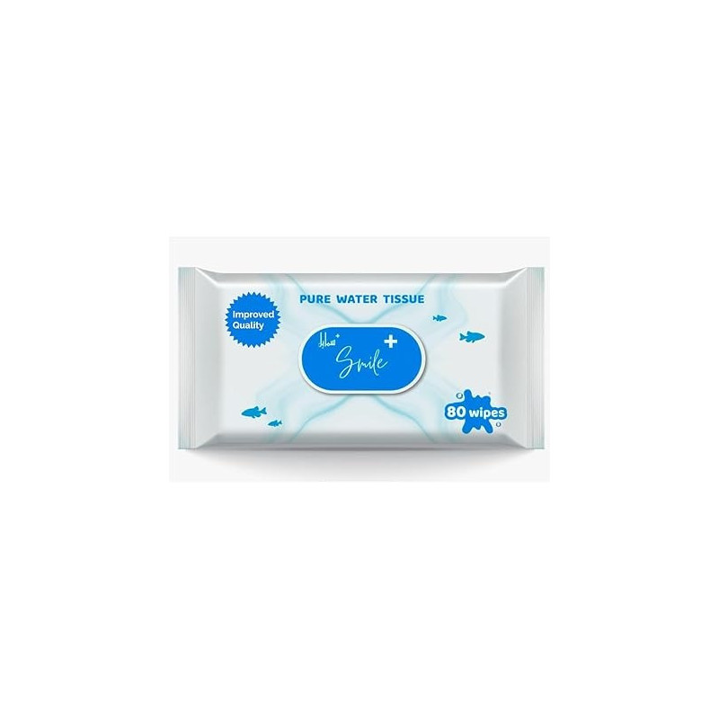 Smile Plus Pure Water Wipes, Safe For Sensitive Skin, 80 Wipes