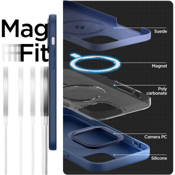Spigen Silicone Fit, Compatible With Magsafe Designed For iphone 14 Pro Case, Navy Blue