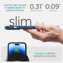 Spigen Silicone Fit, Compatible With Magsafe Designed For iphone 14 Pro Case, Navy Blue